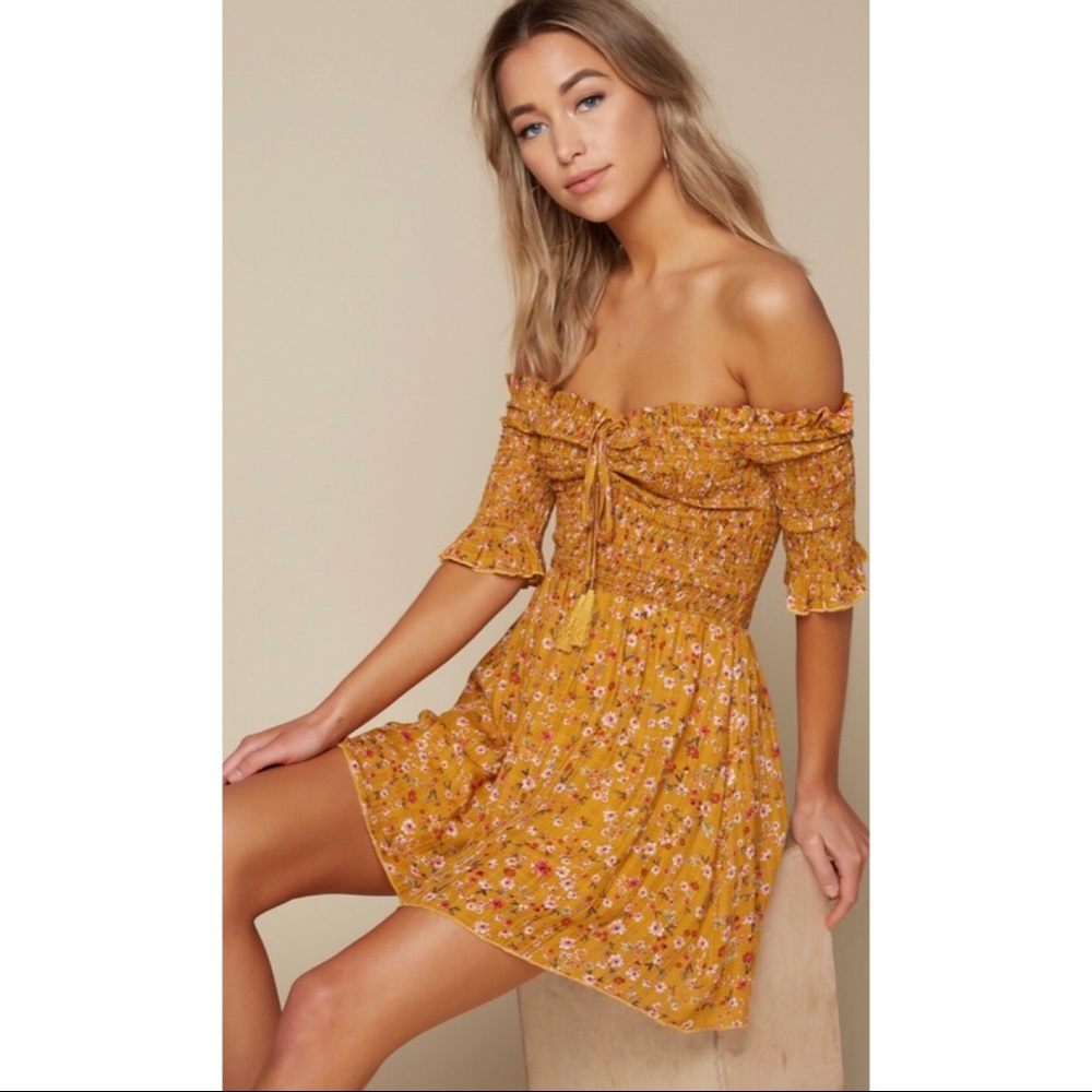 TOBI (NWT) Sun Kiss Marigold Smocked Skater Dress